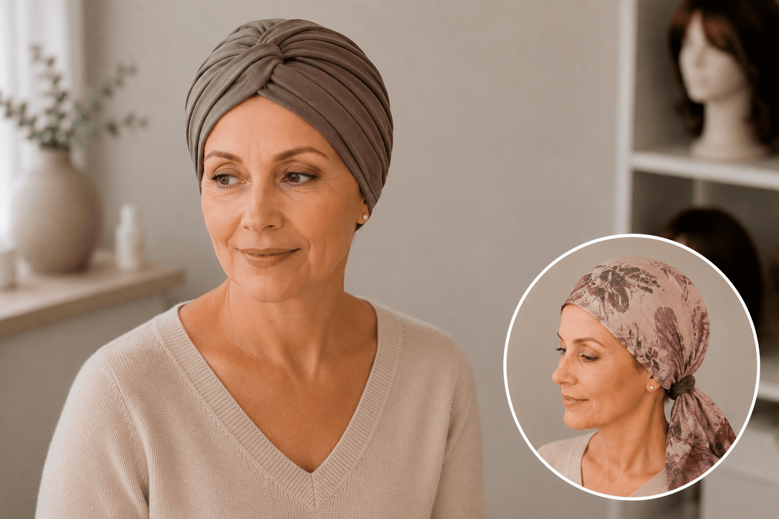 Frau mit Kopftuch oder Turban im Alltag